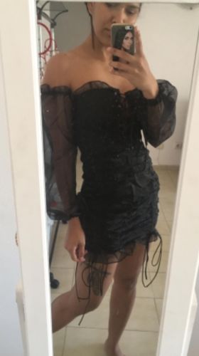 Customer photo review of Black Patchwork Elegant Lace-Up Off Shoulder Mini Dress