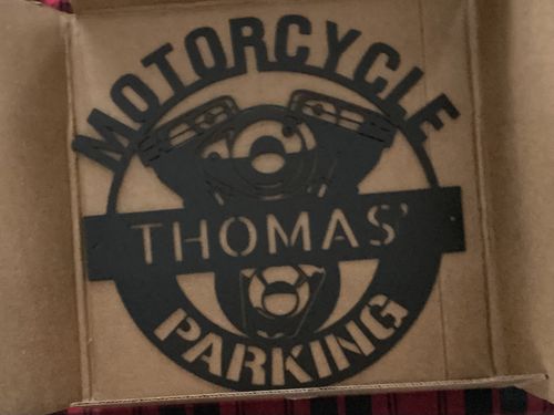 Customer photo review of Motorcycle Sign - Personalized Metal Sign - Motorcycle Parking Monogram with Engine