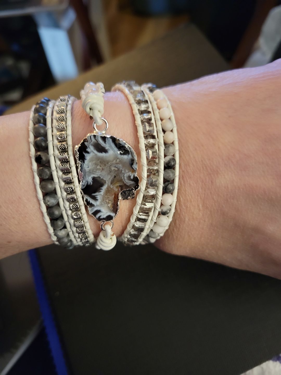 Customer photo review of Magical White Labradorite & Druzy Bracelet