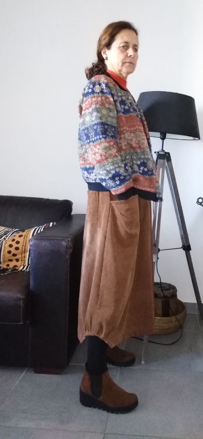 Customer photo review of Plus Size - Elastic Waist Calf Length Spring Corduroy Skirt