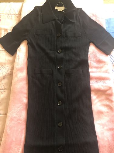 Customer photo review of Faux Pocket Button Through Rib Knit Bodycon Dress