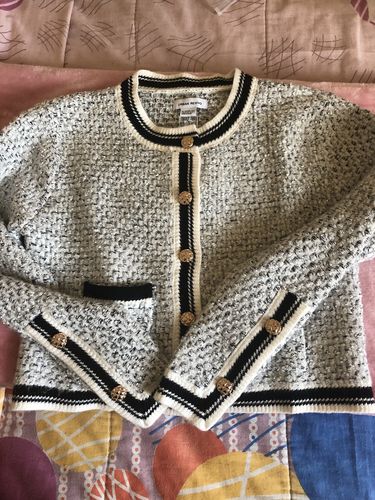 Customer photo review of Contrast Trim Faux Pearl Button Green Cardigan (SELECT SIZES FOR PRE-ORDER)