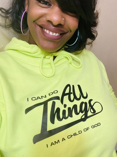 Customer photo review of God`s Child Neon "I Can Do All Things" Hoodie