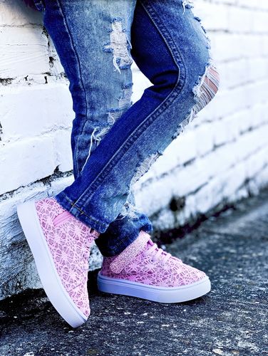 Customer photo review of [Pink Glitter Crochet] High Top Sneakers
