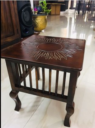 Customer photo review of Mango Wood Walnut Finish Handmade Carving Classic Side Table for Living Room (Brown)
