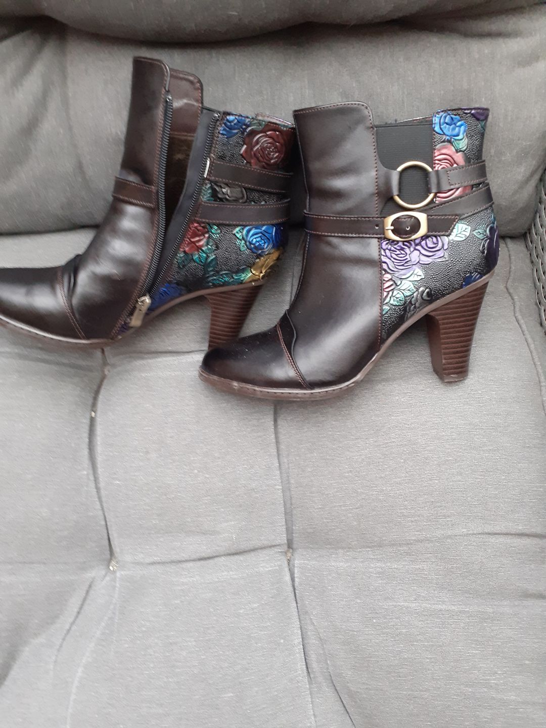 Customer photo review of Vintage Handmade Embossed Adjustable Ankle Boots
