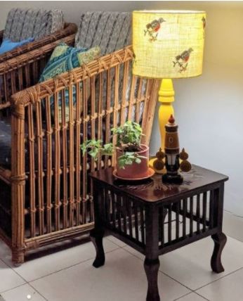 Customer photo review of Mango Wood Walnut Finish Handmade Carving Classic Side Table for Living Room (Brown)