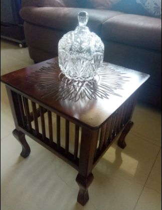 Customer photo review of Mango Wood Walnut Finish Handmade Carving Classic Side Table for Living Room (Brown)