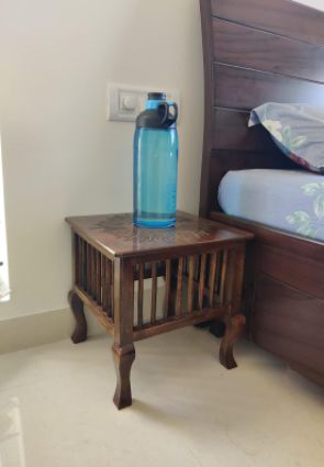 Customer photo review of Mango Wood Walnut Finish Handmade Carving Classic Side Table for Living Room (Brown)