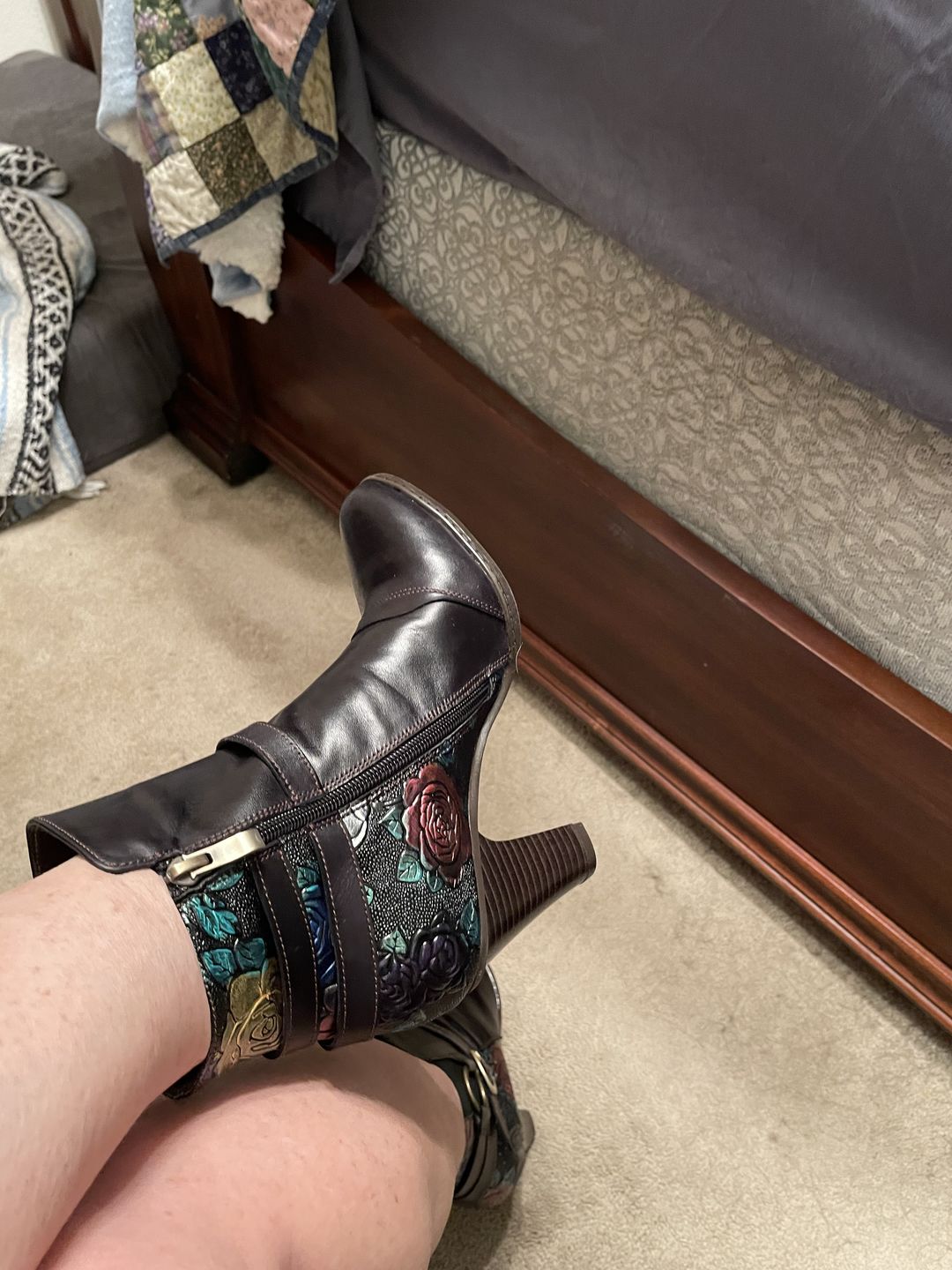 Customer photo review of Vintage Handmade Embossed Adjustable Ankle Boots