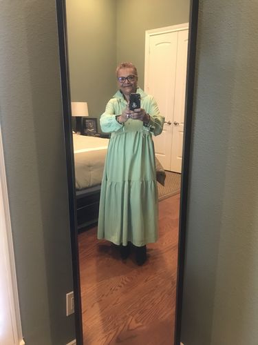 Customer photo review of Solid Ruffle Shirt Dress