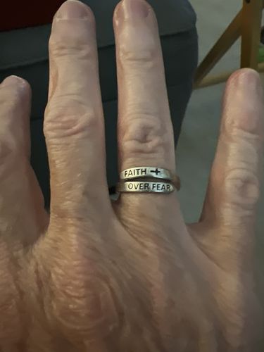 Customer photo review of "FAITH OVER FEAR" Sterling Silver Cross Ring