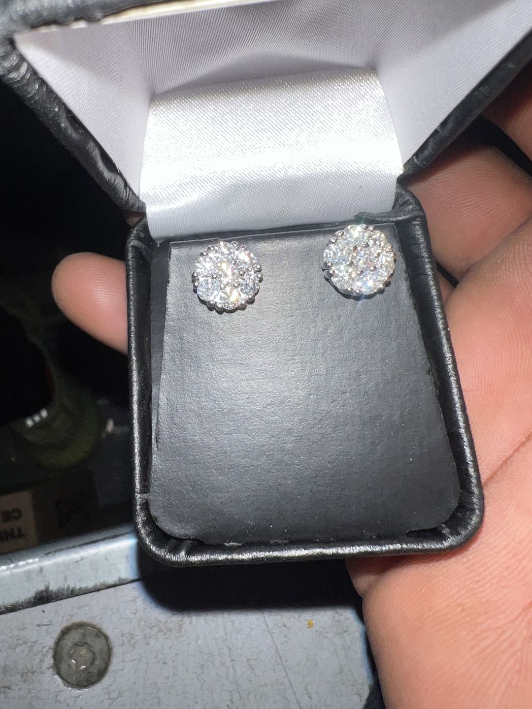 Customer photo review of 1.40 Carat Certified VVS1 Moissanite Cluster Earrings