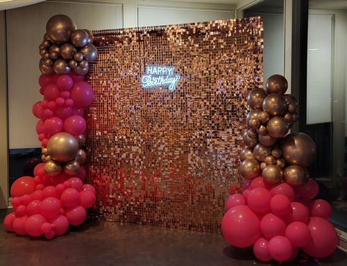 Customer photo review of Rosegold Shimmer Wall Panels – Easy Setup Wedding/Event/Theme Party Decorations
