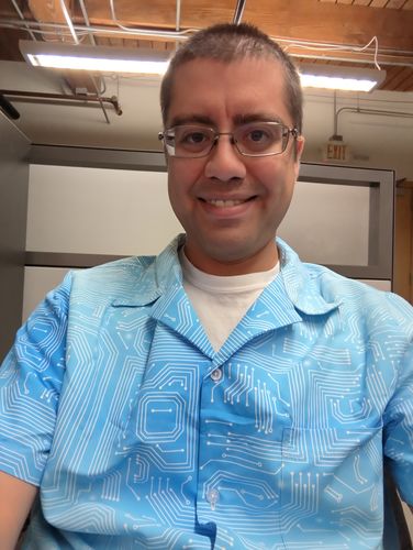 Customer photo review of Blue Computer Circuit Board Button Up Shirt