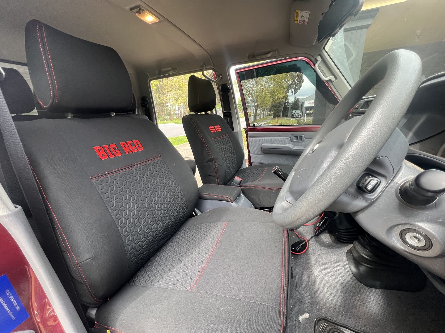 Customer photo review of Toyota LC 79 Series Dual Cab Premium Neoprene 2x Front Seat Covers (Made to Order)