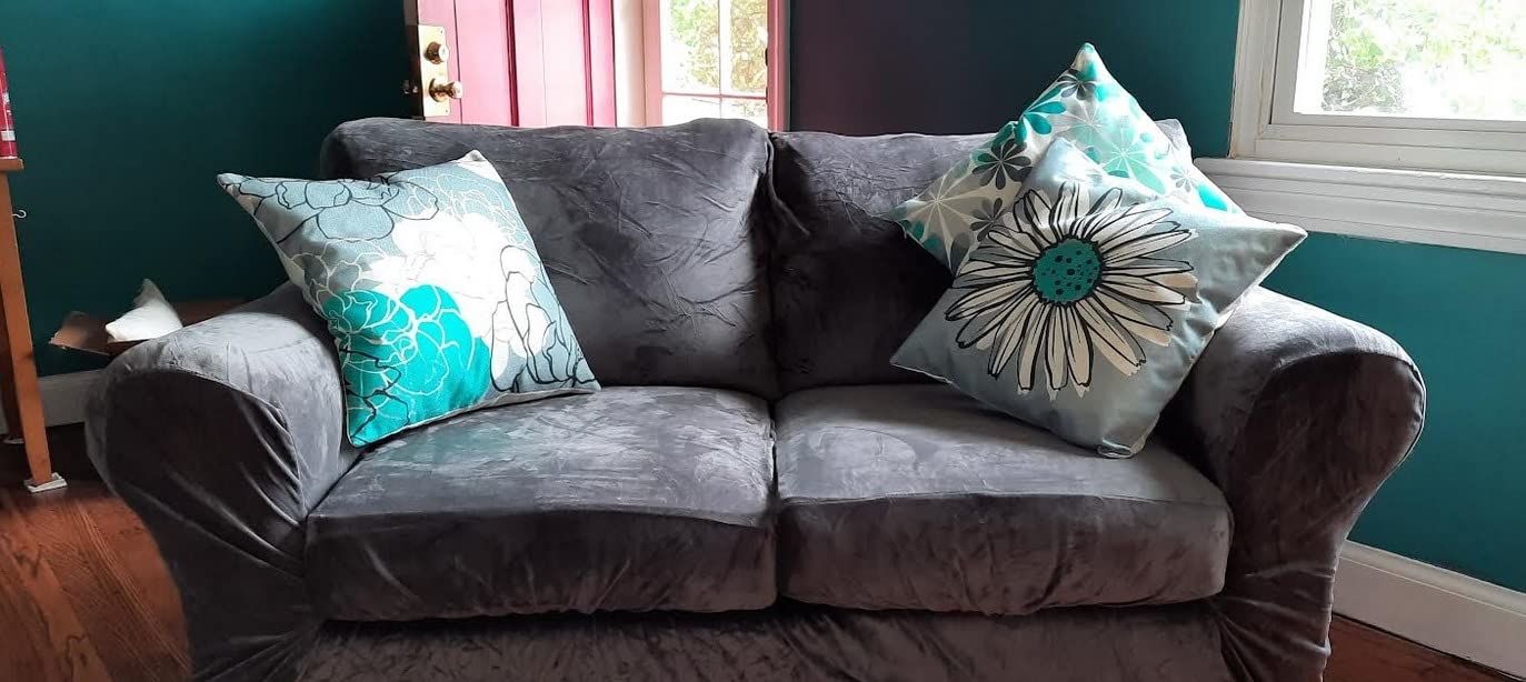 Customer photo review of High Stretch Velvet Plush Sofa Cushion Slipcover