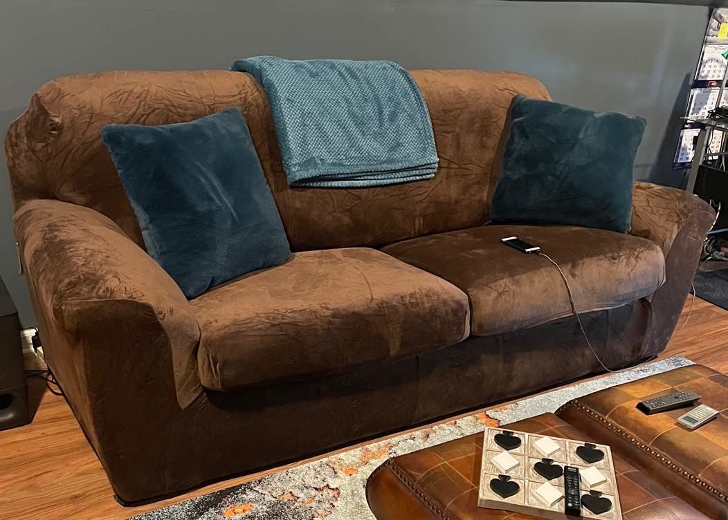 Customer photo review of High Stretch Velvet Plush Sofa Cushion Slipcover