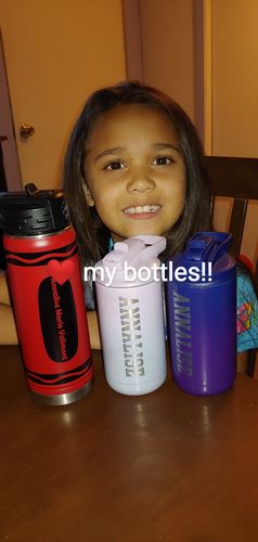 Customer photo review of Personalized Kids Water Bottle Tumblers with Laser Engraved Name