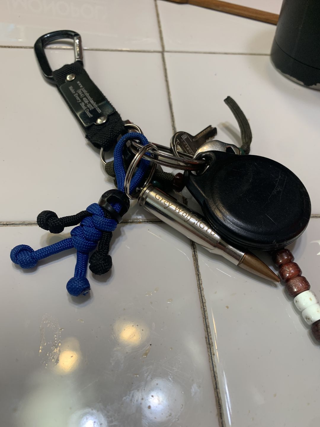 Customer photo review of Black Blue Biker Buddy Paracord Keychain