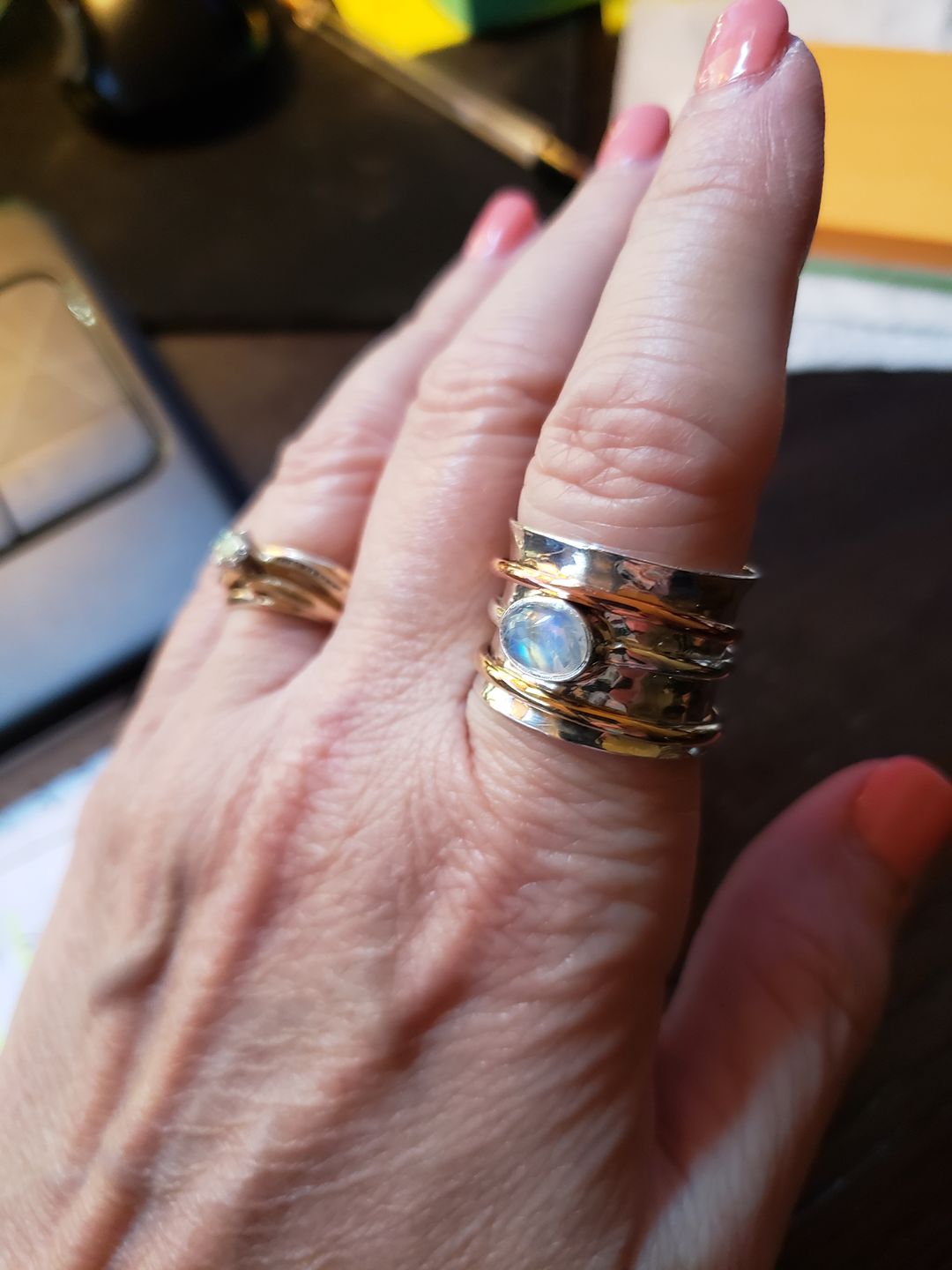 Customer photo review of Chunky Spinner Ring with Moonstone Sterling Silver