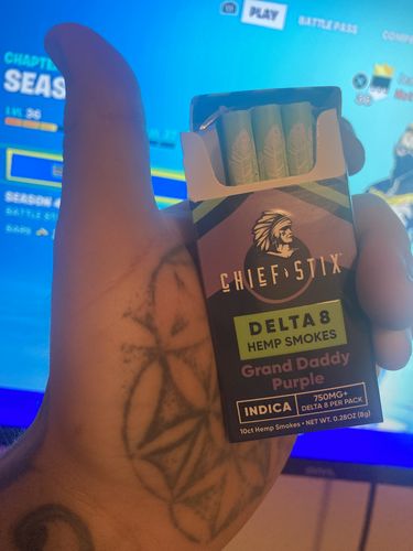 Customer photo review of CHIEF STIX DELTA8 HEMP SMOKES - INDICA GRAND DADDY PURPLE (10CT - 750MG PER PACK)