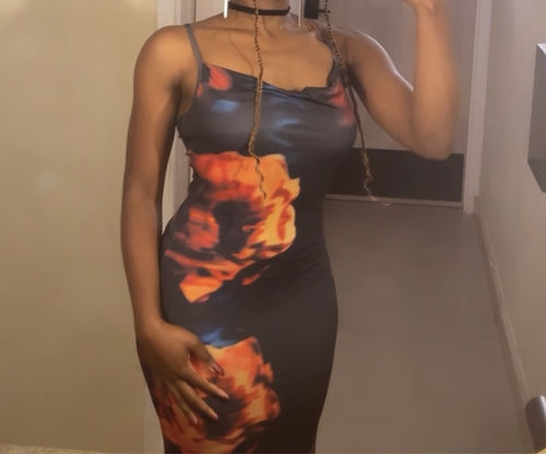 Customer photo review of Cowl neck print cami maxi dress