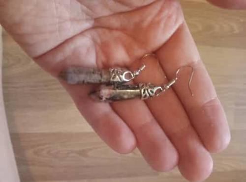 Customer photo review of Hexagonal Harmony Earrings