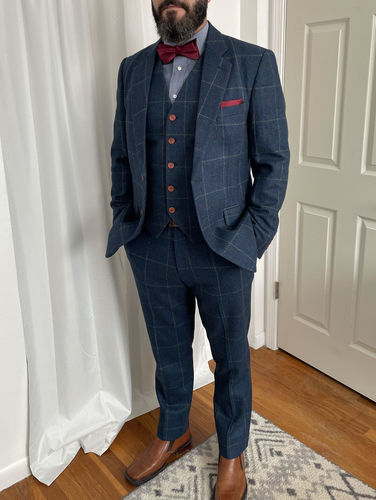 Customer photo review of Retro Blue Check Tweed 3 Piece Suit