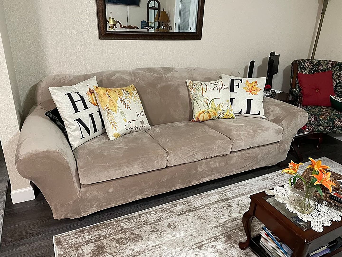 Customer photo review of High Stretch Velvet Plush Sofa Cushion Slipcover