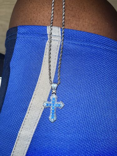 Customer photo review of BLUE CROSS PENDANT. - WHITE GOLD