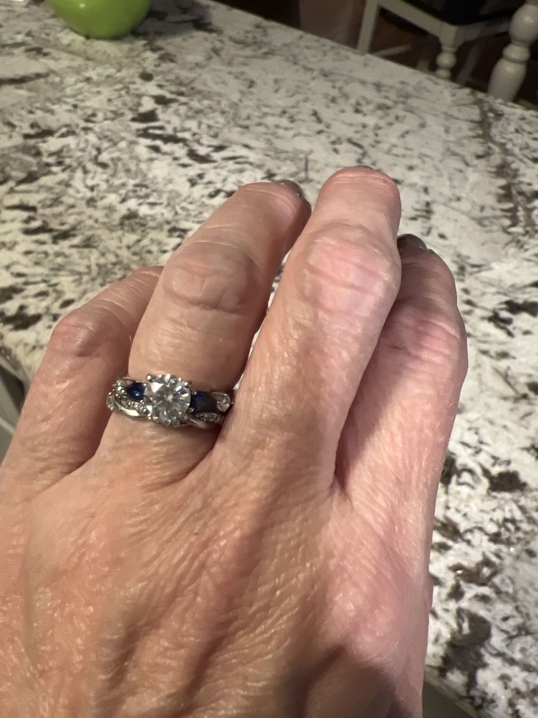 Customer photo review of Five Stone Moissanite And Sapphire Engagement Ring