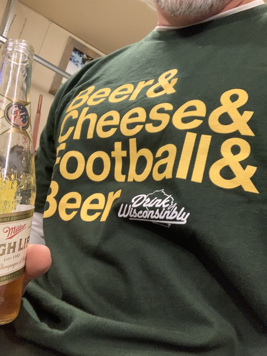 Customer photo review of "Beer & Cheese & Football & Beer" T-Shirt