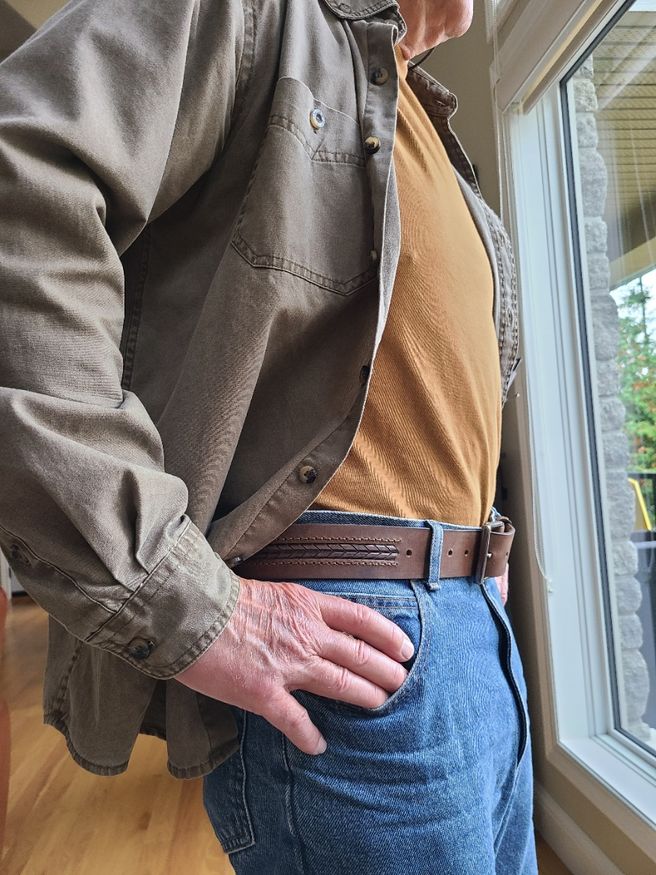 Customer photo review of Brown Arrow Patterned 100% Real Distressed Leather Belt