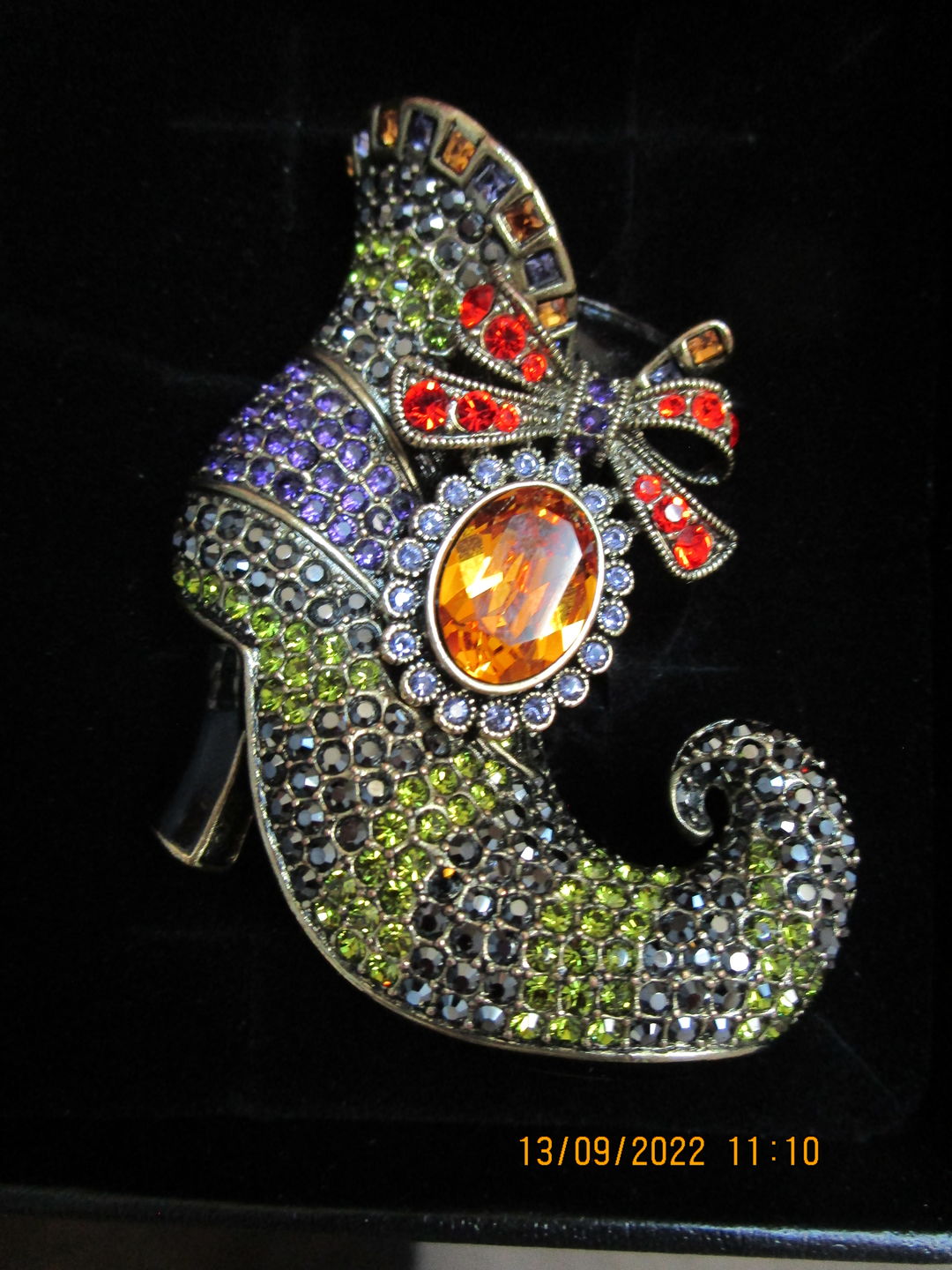 Customer photo review of HEIDI DAUS®"Walk Witch Way" Enamel Crystal Boot Pin