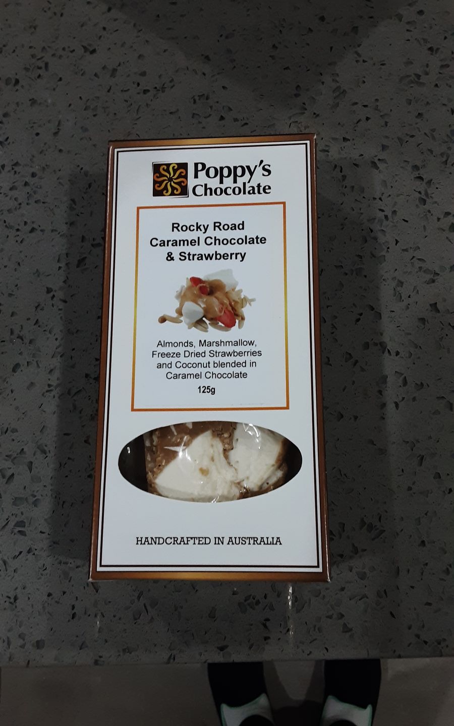 Customer photo review of Rocky Road Strawberries and Almonds Caramel Chocolate 125g