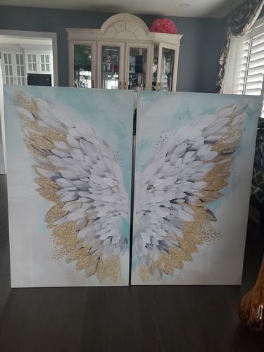 Customer photo review of 'Teal & Gold Angel Wings' Framed Canvas (Set of 2)
