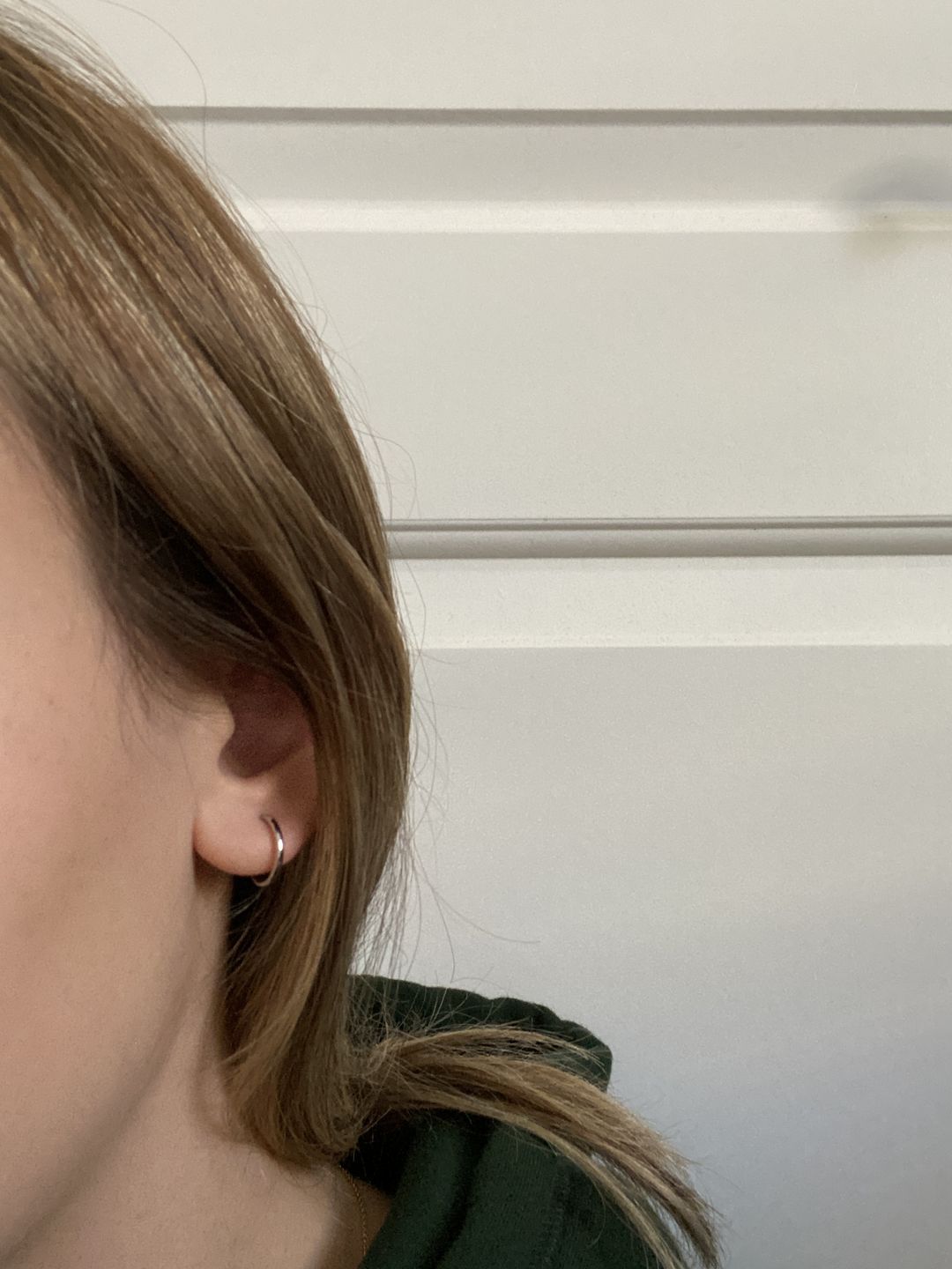 Customer photo review of Tiny Hoop Clip On Earrings in Gold