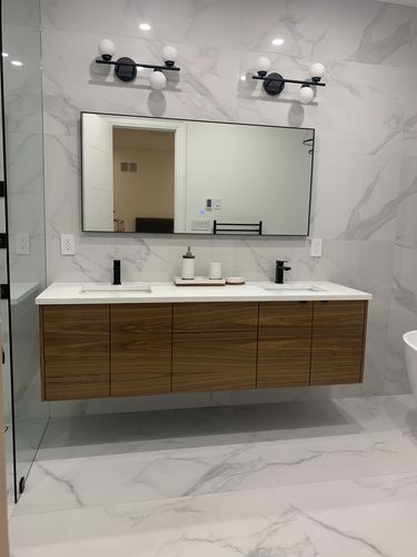 Customer photo review of Austin 72" Wall Mount American Black Walnut Bathroom Vanity, Double Sink