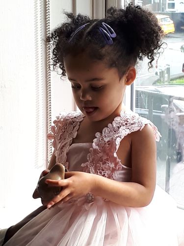 Customer photo review of Kentucky Pearl Lace Dress Pink (1-6 Years)