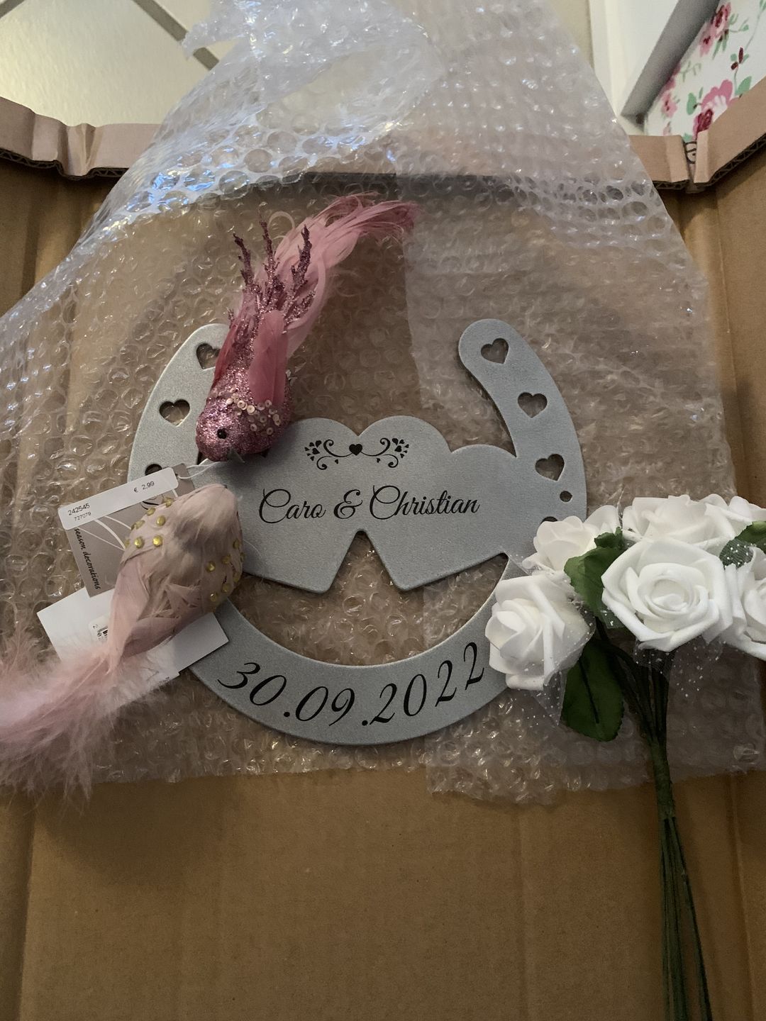 Customer photo review of Glückshufeisen aus edlem Stahl noble Design (personalisierbar) - ausgefallenes Hochzeitsgeschenk