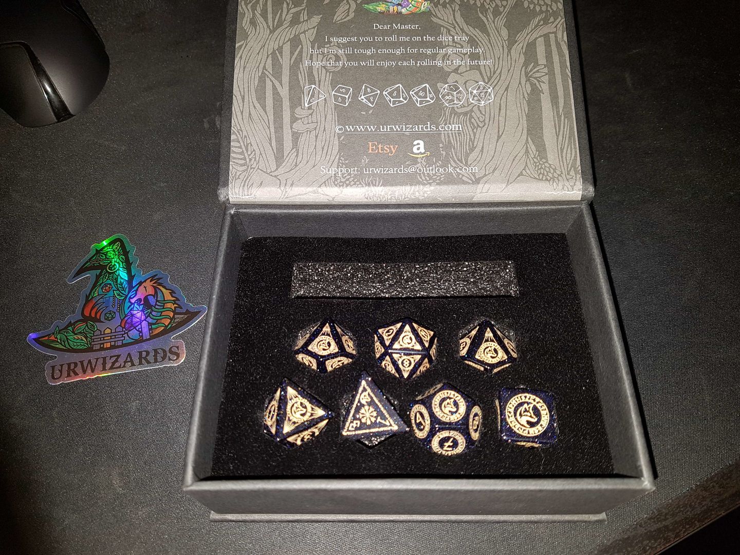 Customer photo review of URWizards Custom font style for dice, Custom initial on Dice, Dnd Natural Gemstone Dice MTG Game