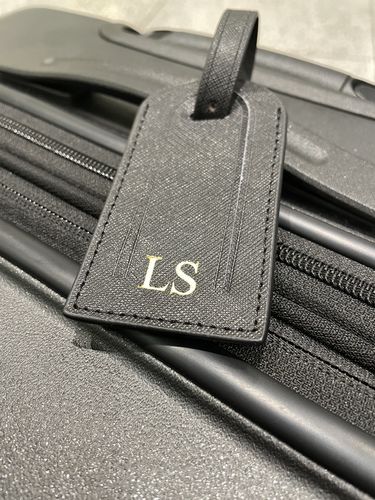 Customer photo review of Personalised Black Saffiano Leather Luggage Tag