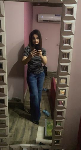 Customer photo review of High Rise Stretchable Flared Jeans (Mid Blue)
