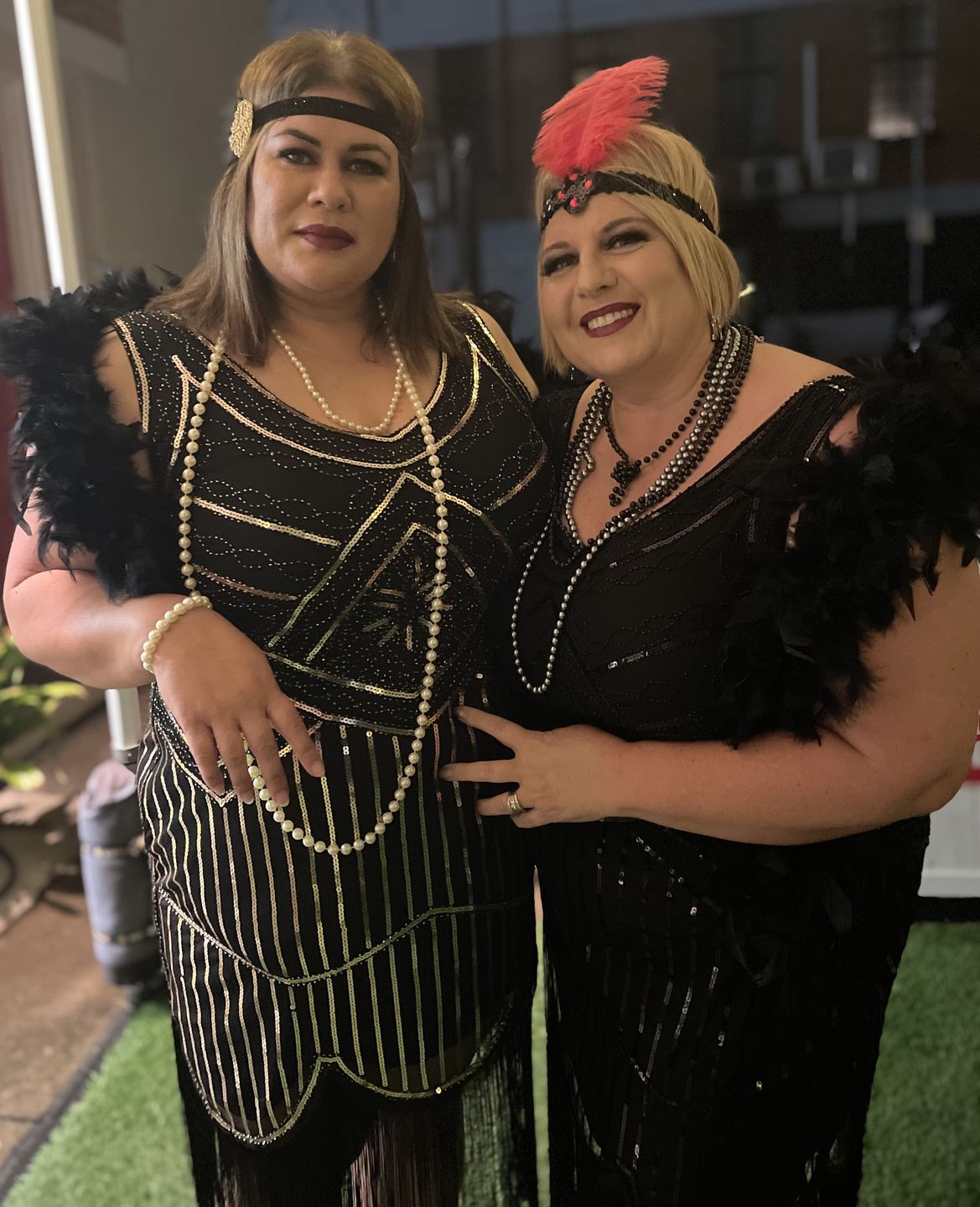 Customer photo review of Plus Size Black & Gold Beaded Stella Flapper Dress