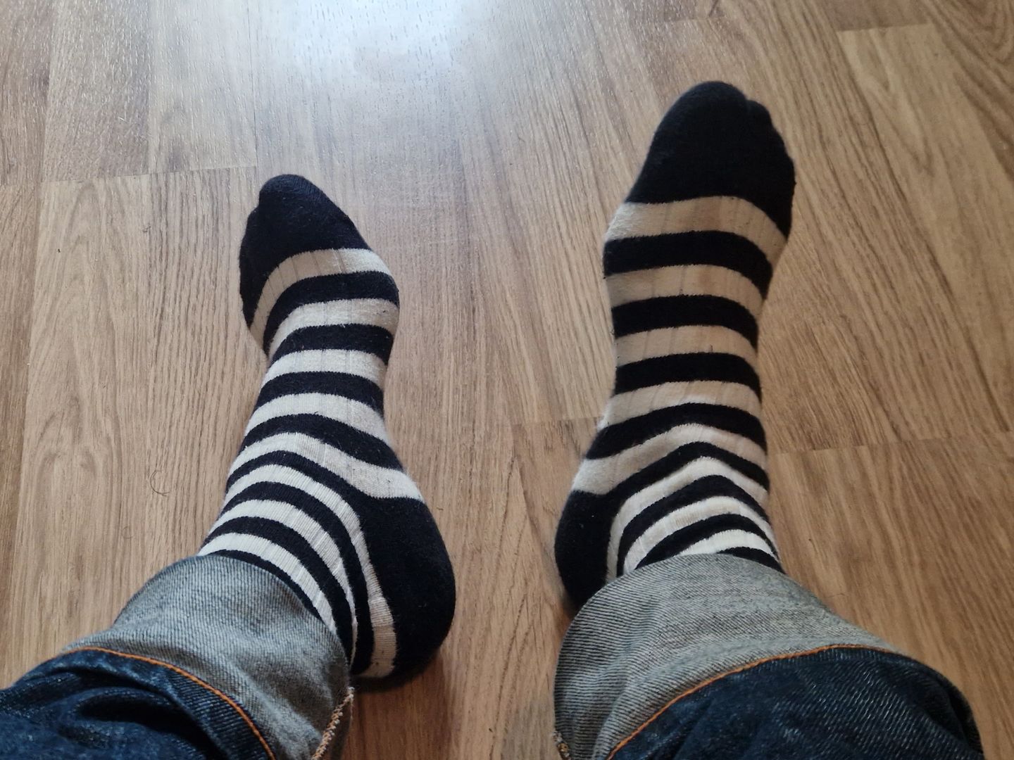 Customer photo review of Retro Striped Cotton Socks - Black/White