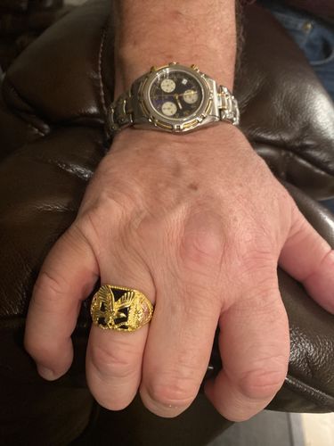 Customer photo review of Black Hills Gold Mens Onyx Eagle Ring