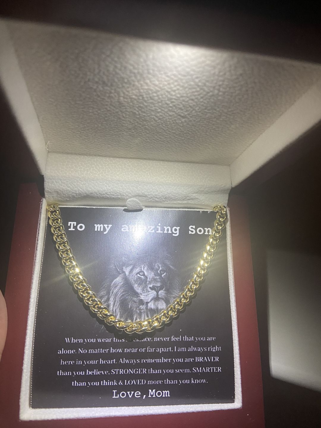 Customer photo review of [Almost Sold Out] To My Amazing Son - Love Mom - Cuban Link Chain
