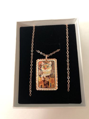 Customer photo review of Gustav Klimt Gold Cat Tablo Rectangle Tasarım Kolye