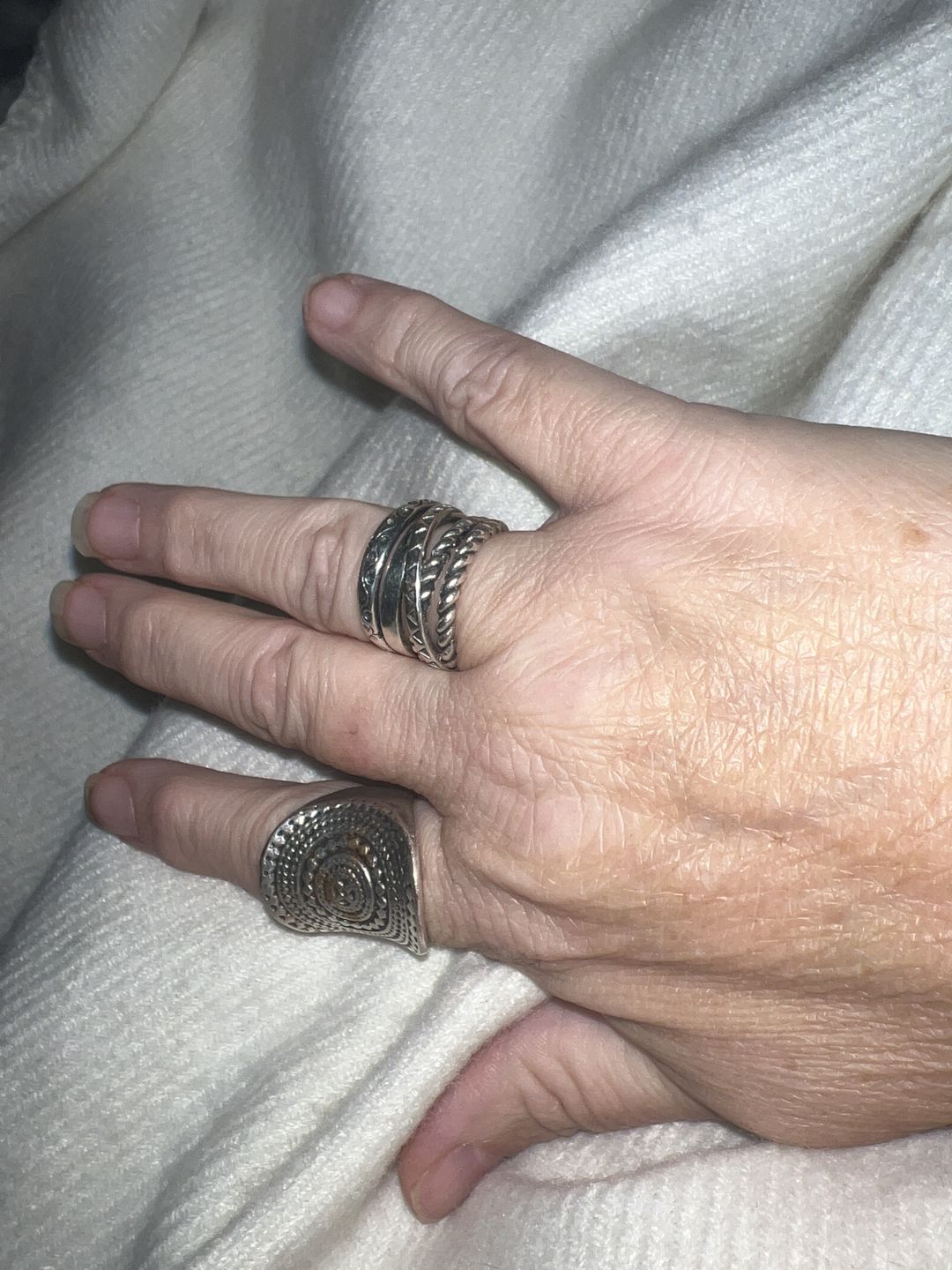 Customer photo review of Women's Wide Band Silver Ring with Boho Engraving
